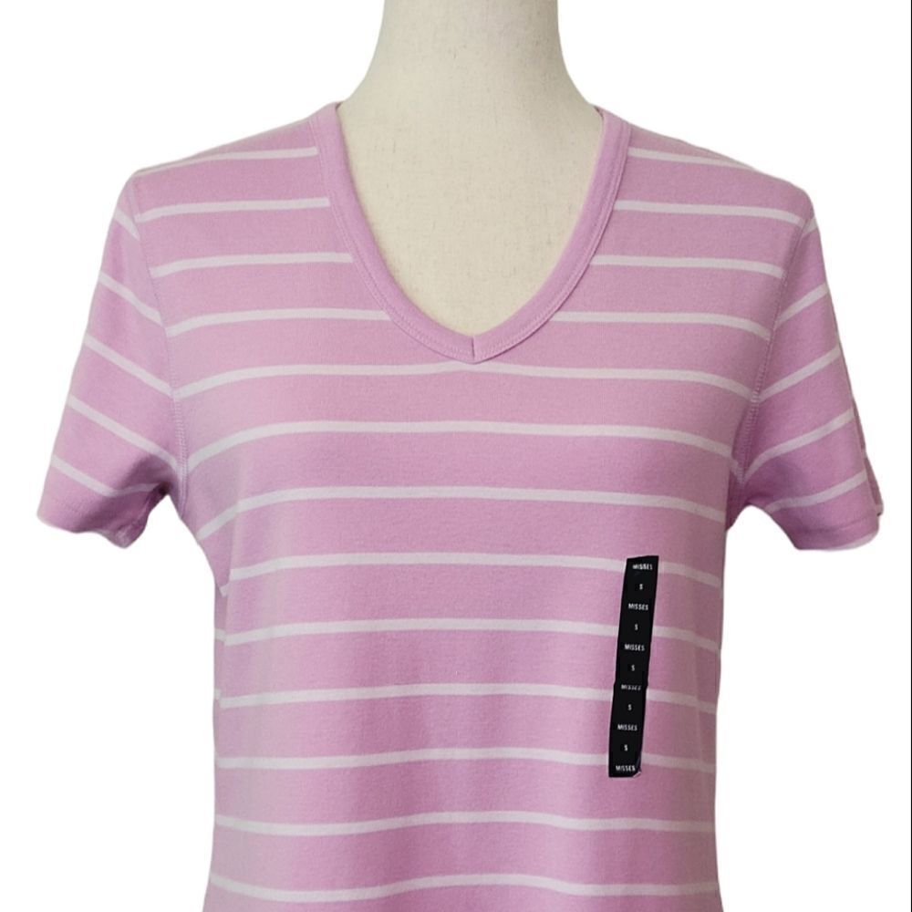 Lands' End Purple Striped V-neck Short Sleeve 100% Cotton T-shirt Size S - Picture 5 of 8